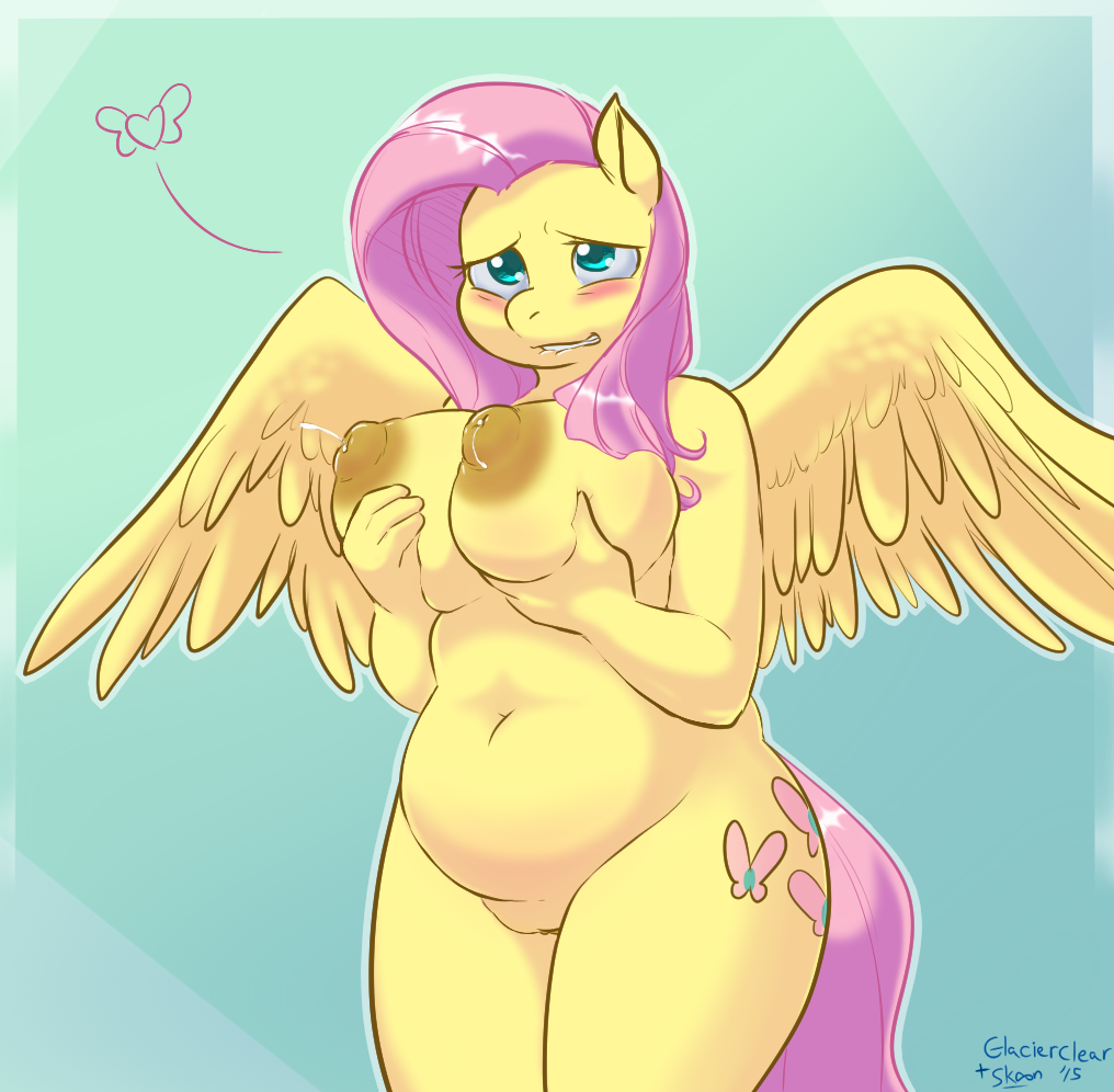 anthro anthrofied chubby equine female fluttershy_(mlp) friendship_is_magic glacierclear lactating mammal my_little_pony nude pegasus skoon wings