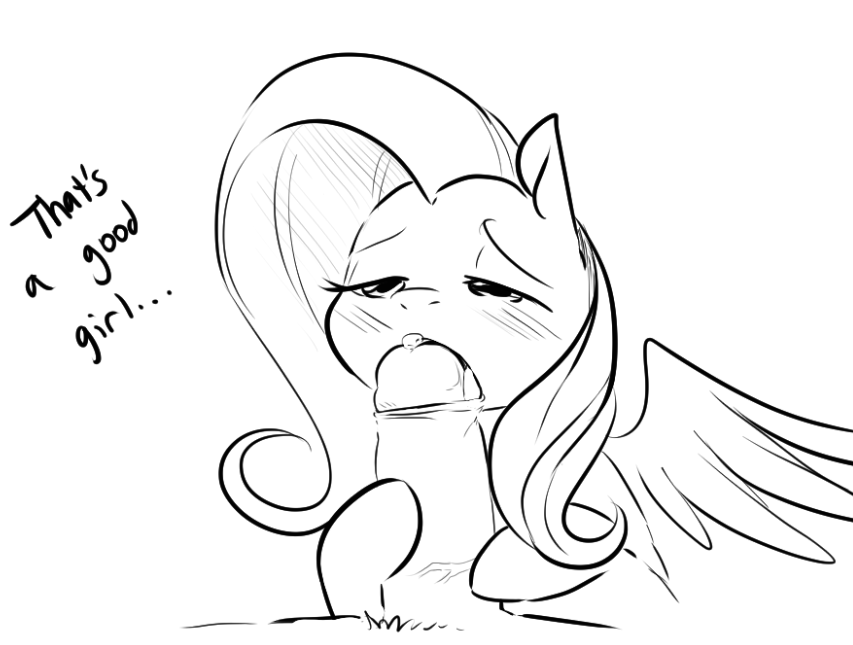 2015 black_and_white blush dialogue duo english_text equine female feral fluttershy_(mlp) friendship_is_magic glacierclear hair half-closed_eyes long_hair male male/female mammal monochrome my_little_pony oral pegasus penis precum sex solo_focus text tongue uncut wings