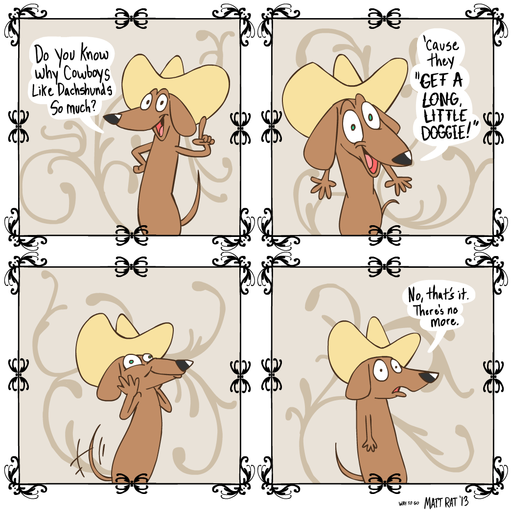 ! 2013 ? anthro brown_fur canine comic cowboy_hat dog fur green_eyes hat humor mammal matt_rat open_mouth pun smile speech_bubble tongue