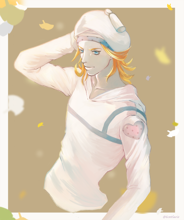 blonde_hair blue_eyes hat johnny_joestar jojo_no_kimyou_na_bouken jojolion male_focus meltybitter sailor_hat solo steel_ball_run