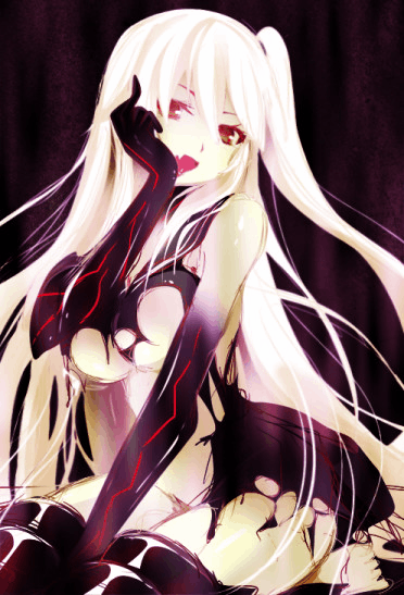 1girl aircraft_carrier_hime animated animated_gif artist_request character_request disk2 female kantai_collection long_hair looking_at_viewer lowres navel red_eyes shinkaisei-kan solo ugoira