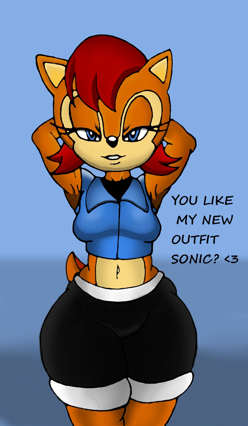 anthro breasts bulge clothing damian_hodge female half-closed_eyes intersex nipples plain_background sally_acorn sega solo sonic_(series) text wide_hips