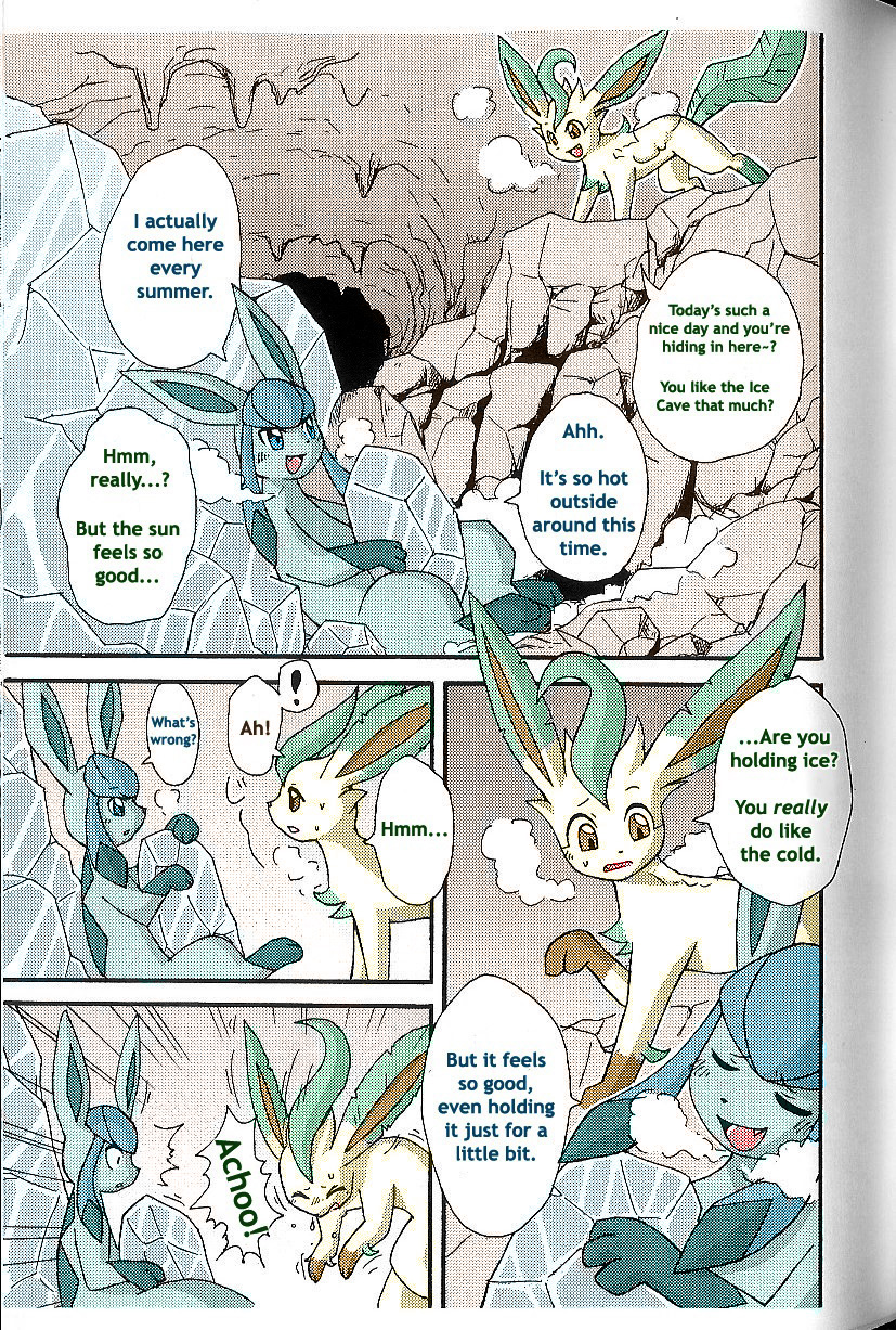 blue_eyes brown_eyes cave cold comic doujinshi eeveelution female flareon glaceon ice kemono male mikazuki_karasu nintendo pok&eacute;mon translated video_games