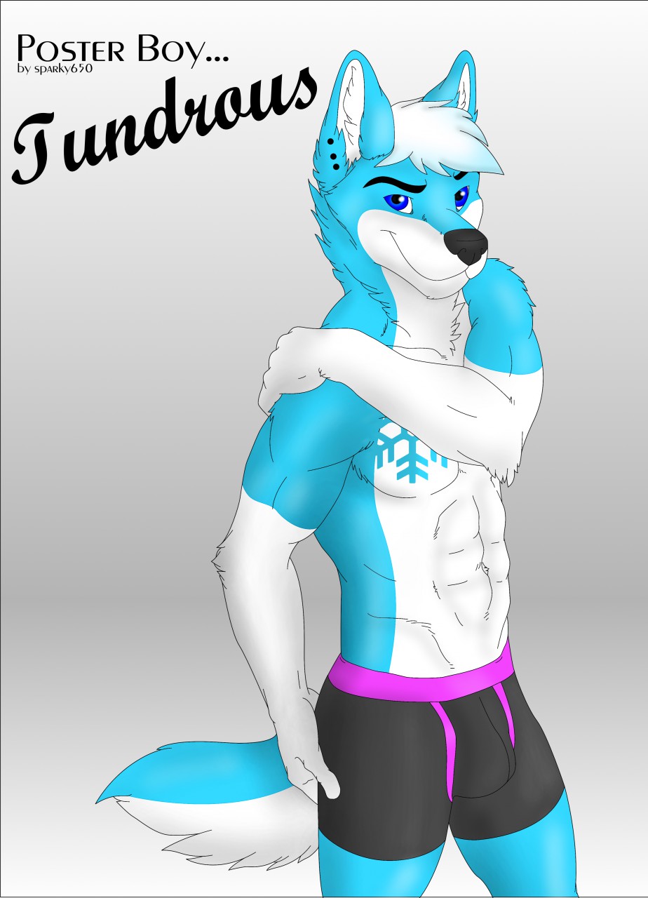6-pack abs bulge canine dog earpiercings fox fur husky mammal muscles nude pose posterboy snowflake tundrous wolf