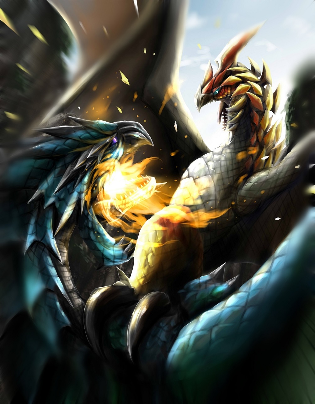 azure_rathalos blue_eyes capcom claws dragon fangs fire monster monster_hunter monster_hunter_4_ultimate no_humans open_mouth scales seregios teeth tongue wings wyvern