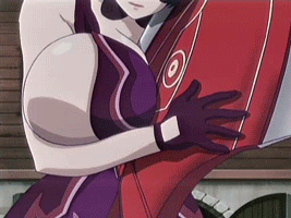 2girls animated animated_gif between_breasts black_hair bouncing_breasts breasts cattleya glasses gloves huge_breasts lowres multiple_girls queen's_blade queen's_blade screencap ymir_(queen's_blade) ymir_(queen's_blade)