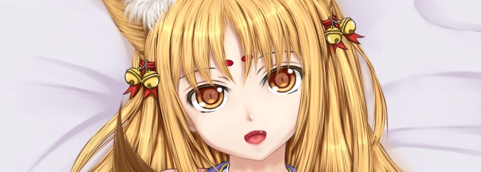 animal_ears bad_id bad_pixiv_id blonde_hair dakimakura emil_chronicle_online fox_ears fox_tail japanese_clothes loki_alma long_hair sample solo tail tenyoshi_(briansept) yellow_eyes