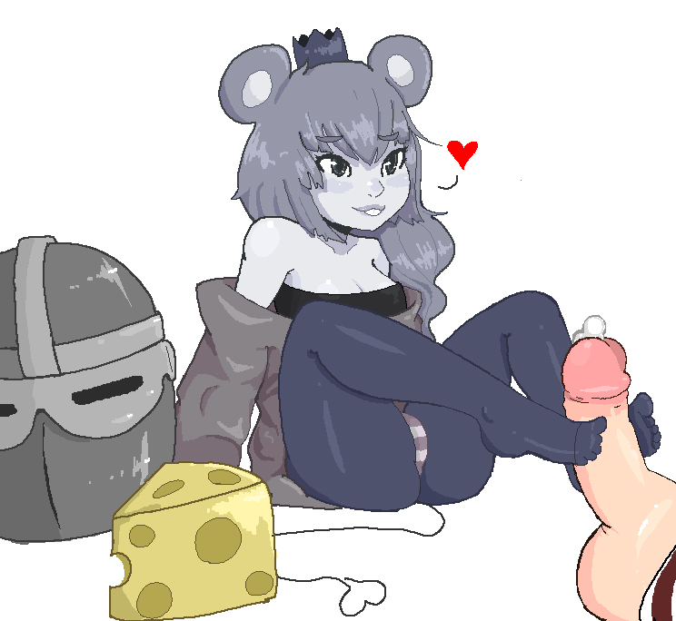 &lt;3 animal_ears balls blue_hair blue_skin breasts cheese clothing crown faceless_male female foot_fetish footjob hair helmet male mammal mouse mouse_princess penis precum princess rodent royalty towergirls