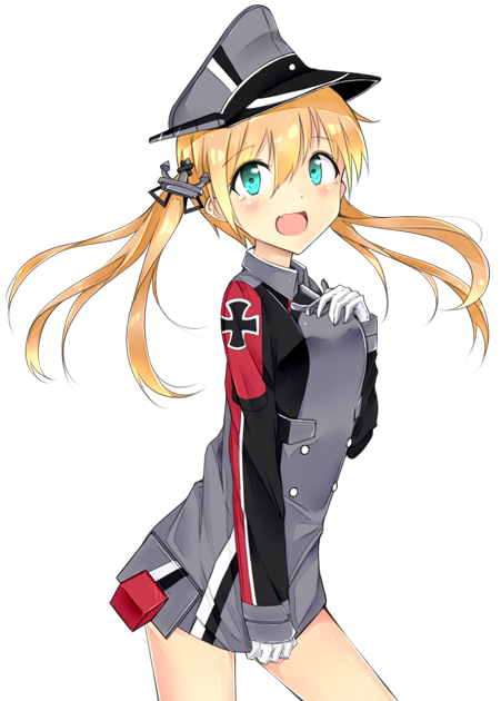 ainvy_(envieout) anchor_hair_ornament blonde_hair cowboy_shot dress dress_tug embarrassed gloves green_eyes hair_ornament hand_on_own_chest hat kantai_collection looking_at_viewer low_twintails military military_hat military_uniform open_mouth peaked_cap prinz_eugen_(kantai_collection) solo transparent_background twintails uniform wavy_mouth white_gloves