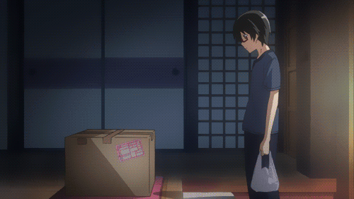 1girl animated animated_gif bell bell_collar black_hair box brown_hair cat_ears collar etotama eyes_closed in_box in_container naked_ribbon nyaa-tan ribbon