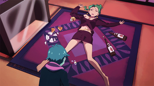 1boy 1girl animated animated_gif gluteal_fold green_hair heart lying on_back punchline turtle