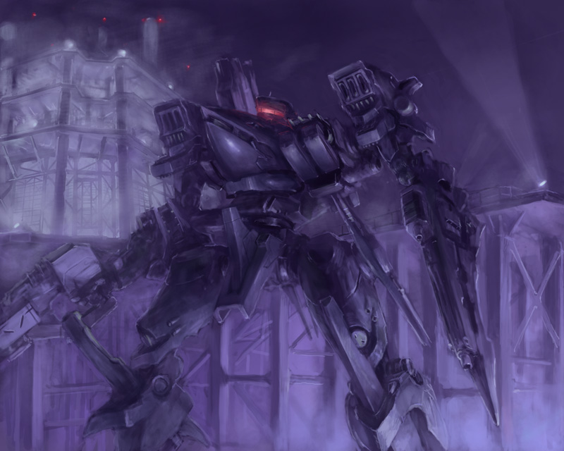 03-aaliyah armored_core armored_core_4 assault_rifle berlioz building buildings from_software grenade_cannon gun mecha rifle search_light supplice weapon