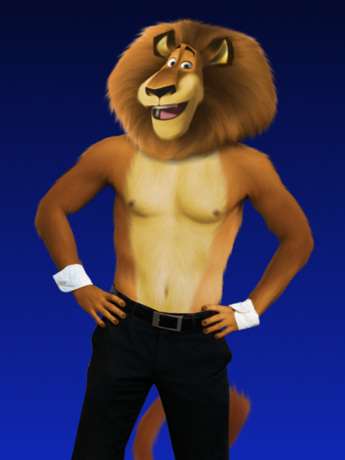 alex_the_lion anthro anthrofied chippendale clothed clothing dreamworks edit feline half-dressed lion madagascar male mammal nipples oystercatcher7 photo_manipulation photomorph topless