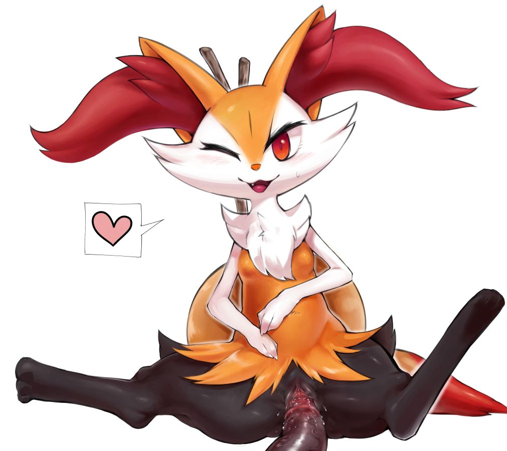 &lt;3 blush braixen claws dark_skin digitigrade disembodied_penis duo female human interspecies male male/female mammal nintendo one_eye_closed open_mouth penetration penis plain_background pok&eacute;mon pok&eacute;philia pussy_juice red_eyes shiron_(artist) sitting sweat vaginal vaginal_penetration vein video_games white_background wide_hips wink