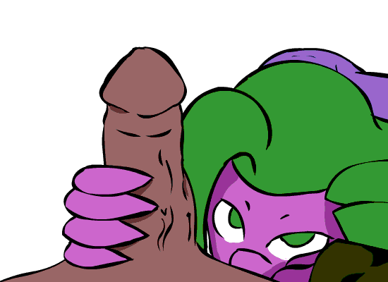 animated circumcised crossgender dragon duo faceless_male female first_person_view friendship_is_magic green_eyes handjob humanoid_penis interspecies inuyuru looking_at_viewer male male/female my_little_pony no_pupils penis plain_background scalie spike_(mlp) vein veiny_penis white_background
