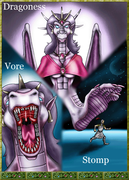 anthro armor aya blue_eyes breasts clothed clothing dragon drooling ear_piercing english_text feet female foot_focus gem horn human imminent_vore looking_at_viewer mammal markie moon necklace night open_mouth piercing running saliva scalie sharp_teeth size_difference star teeth text tongue vore wings