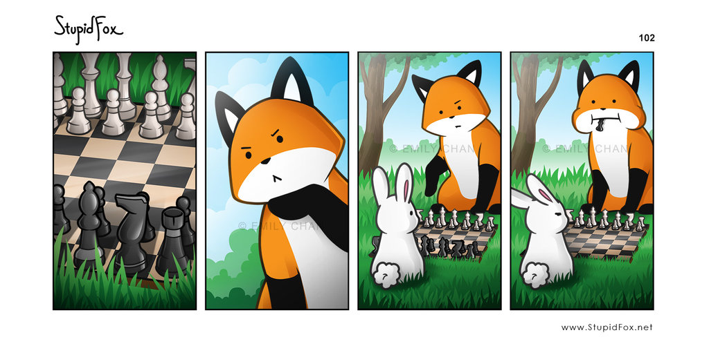 :i amazing annoyed canine cheating chess comic eating emily_chan fox humor lagomorph mammal nom rabbit stupidfox thinking this_is_why_we_can't_have_nice_things victory what