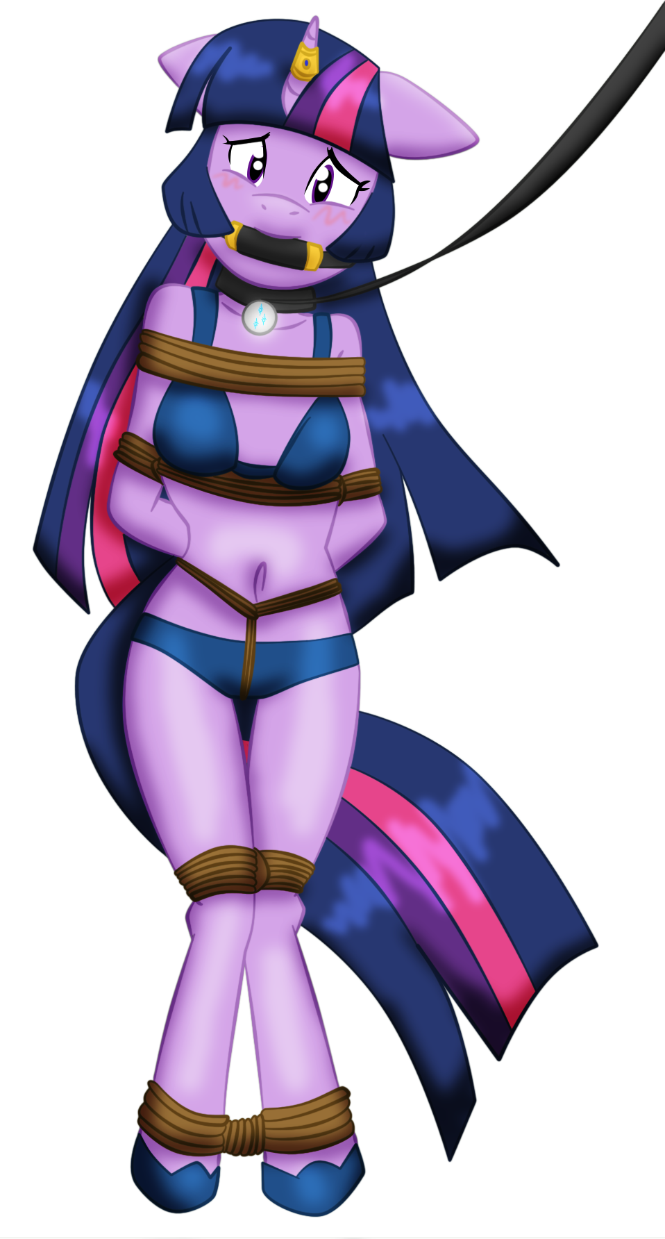 2015 alpha_channel anthro anthrofied bdsm bit_gag blush bondage bound bra bridle clothing collar equine female friendship_is_magic gag hair horn leash mammal my_little_pony navel panties plain_background ponyguy67 purple_eyes purple_hair rope rope_bondage ryuseihikari solo tag transparent_background twilight_sparkle_(mlp) underwear unicorn