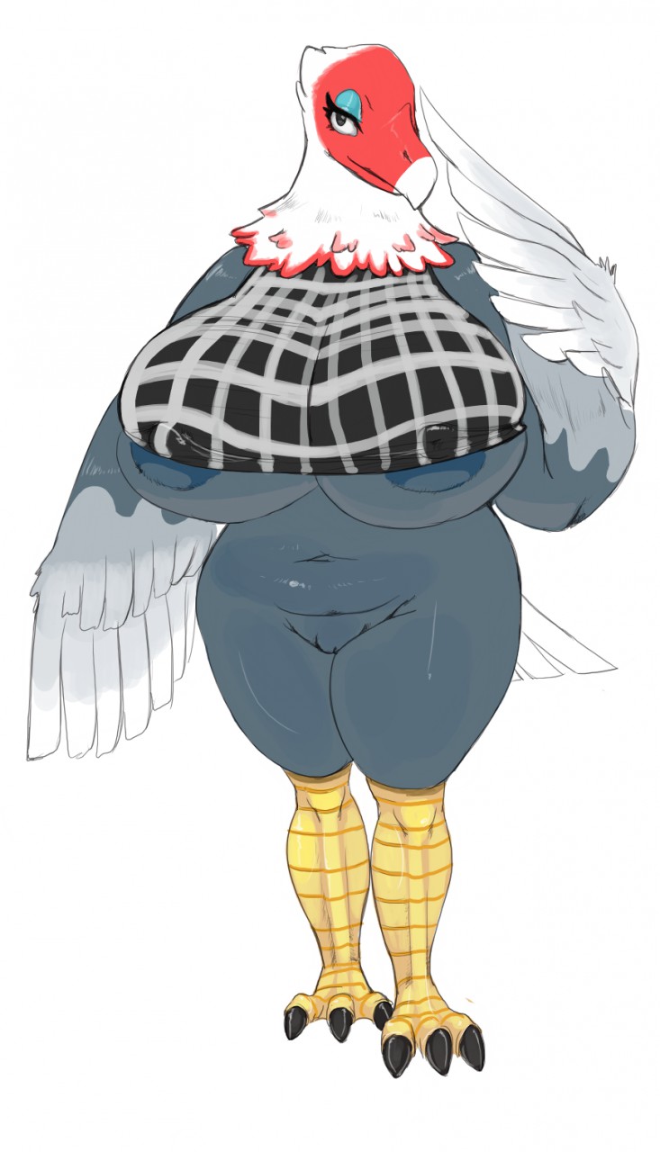 amelia_(animal_crossing) animal_crossing anthro big_breasts breasts buttomless claws exposed_nipples female huge_breasts looking_at_viewer nintendo nude pdxyz plain_background pussy solo video_games white_background wide_hips wings