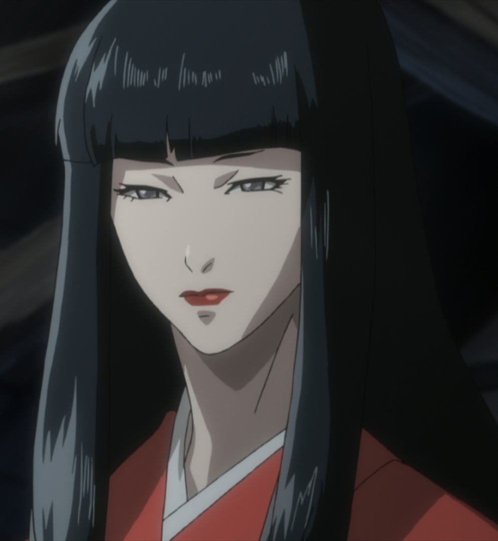 black_hair grey_eyes highres japanese_clothes kimono kuromitsu kurozuka long_hair red_lipstick screencap solo vampire