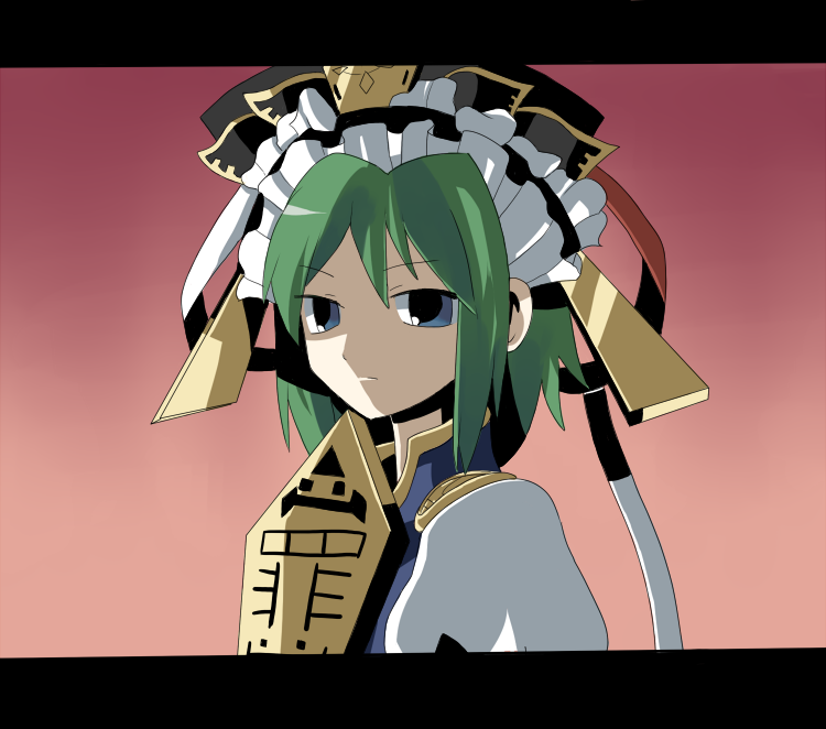 blue_eyes green_hair letterboxed rod_of_remorse shiki_eiki solo touhou uiru