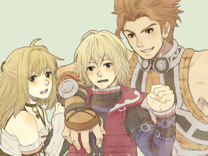 2boys blonde_hair brown_hair fiorun kutta multiple_boys rein_(xenoblade) shulk vest xenoblade_(series) xenoblade_1