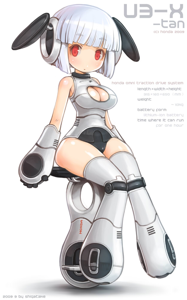 breasts cleavage cleavage_cutout copyright_request english engrish honda large_breasts mecha_musume ranguage shigatake solo thighhighs