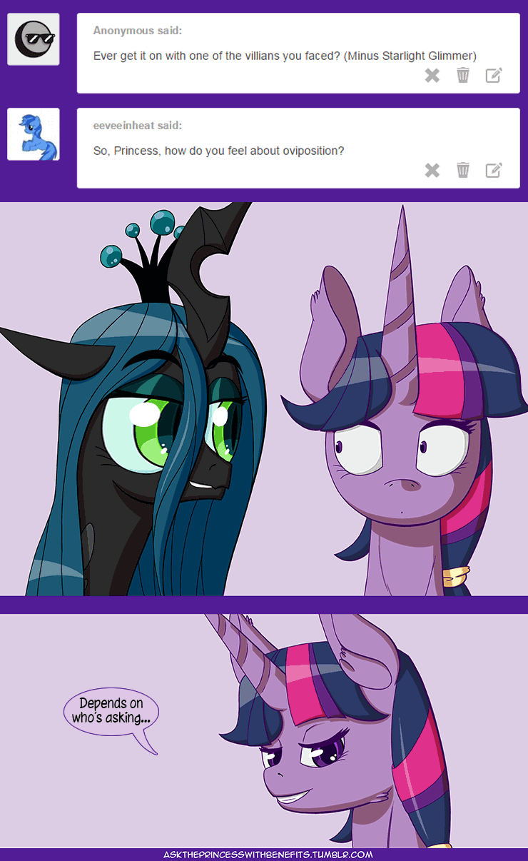 2015 animated changeling deusexequus english_text equine female feral friendship_is_magic horn horse mammal my_little_pony pony queen_chrysalis_(mlp) text twilight_sparkle_(mlp) winged_unicorn wings