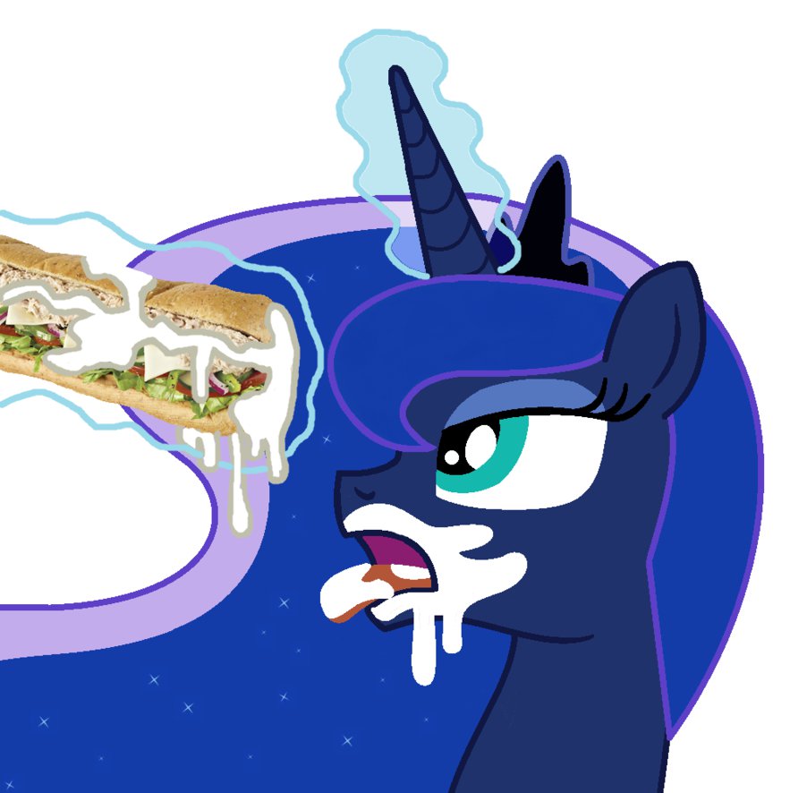 2015 blue_eyes blue_fur blue_hair cum dripping equine female food friendship_is_magic fur hair horn looking_up magic mammal mayonnaise my_little_pony oral princess_luna_(mlp) royalty sandwich_(food) solo submissive suggestive suggestive_food tongue tongue_out winged_unicorn wings
