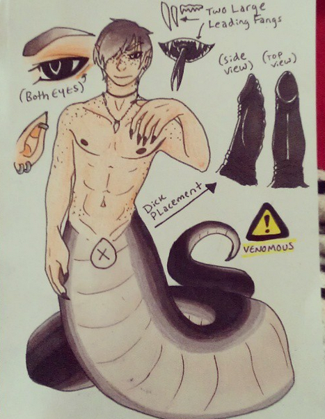 black_dick black_mamba black_mouth black_penis blackmamba blakc_eyes fangs freckles half_human levi_yayo lunarfoxyraptor male model_sheet muscles naga penis reptile scalie snake tan venom venomous