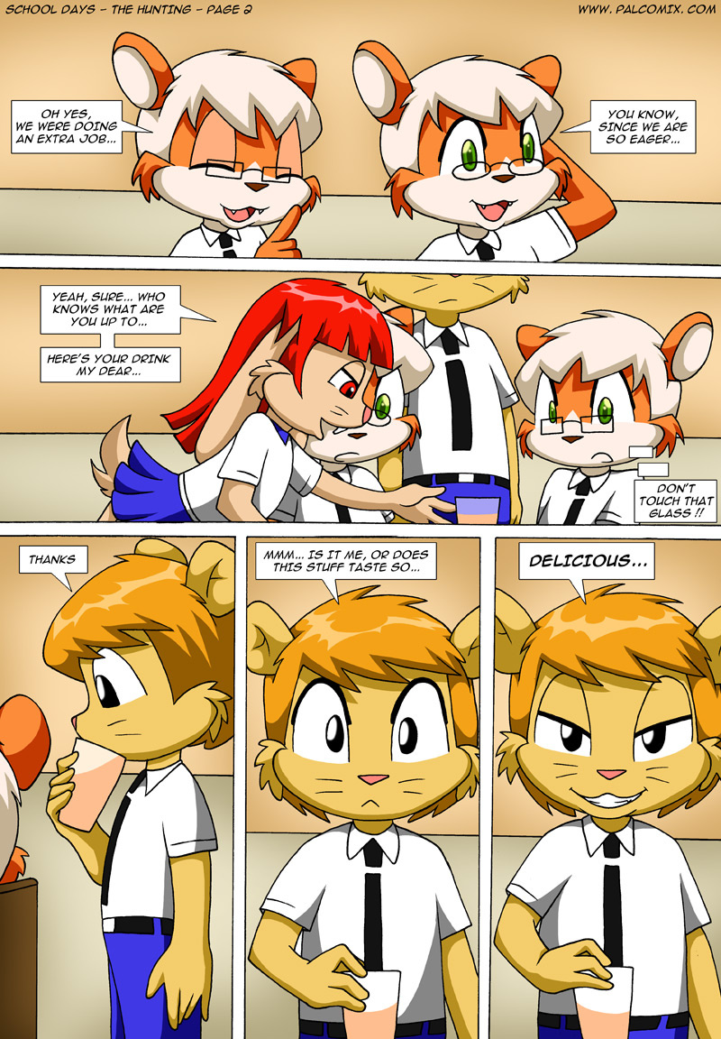 clothing comic cub feline karavan krezz lagomorph lion mammal palcomix rabbit school_days school_uniform text young