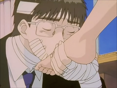 age_difference angry animated animated_gif bare_legs barefoot braid brown_hair eyes_closed feet femdom foot_licking foot_worship glasses great_teacher_onizuka kicking legs_crossed licking sitting skirt toes twin_braids