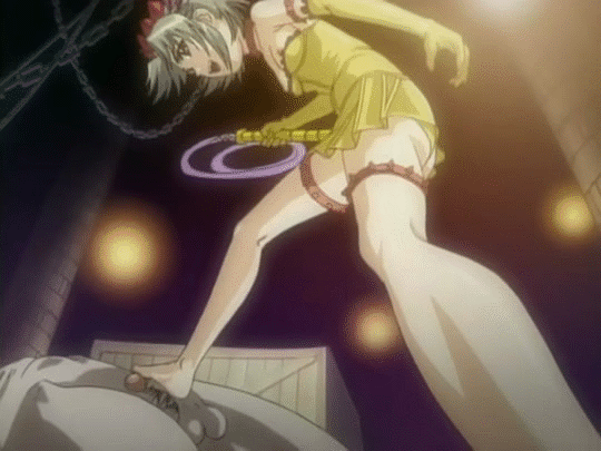 1boy 1girl animal_ears animated animated_gif armband ass assertive barefoot bat_wings between_toes breasts collar duo elbow_gloves feet femdom footjob from_below gloves hairband kisaragi_hiyori legs penis short_hair small_breasts standing thigh_strap uncensored underwear upskirt whip wings yakin_byoutou_san
