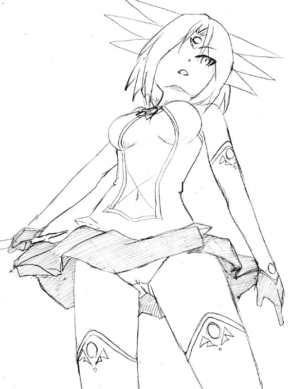 1girl camel_(dansen) cameltoe female forehead_jewel leotard milia milia_wars monochrome short_hair skirt solo