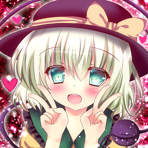 commentary_request double_v green_eyes green_hair hat heart komeiji_koishi lowres rikatan short_hair smile solo third_eye touhou v