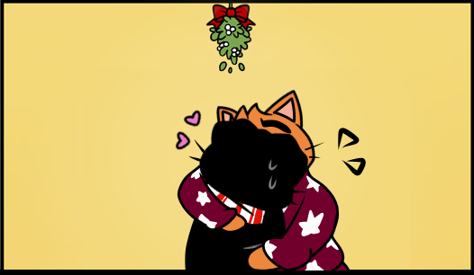 &lt;3 clothing deep_kiss domestic_cat duo embrace felid feline felis feral gamercat_(character) hug kissing male male/male mammal mistletoe plant scarf str8aura-no-not-that-one sweater sweet_(the_gamercat) the_gamercat third-party_edit topwear