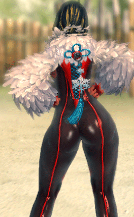 1girl 3d animated animated_gif ass ass_shake black_hair blade_&amp;_soul bodysuit feathers hands_on_hips huge_ass lowres skin_tight