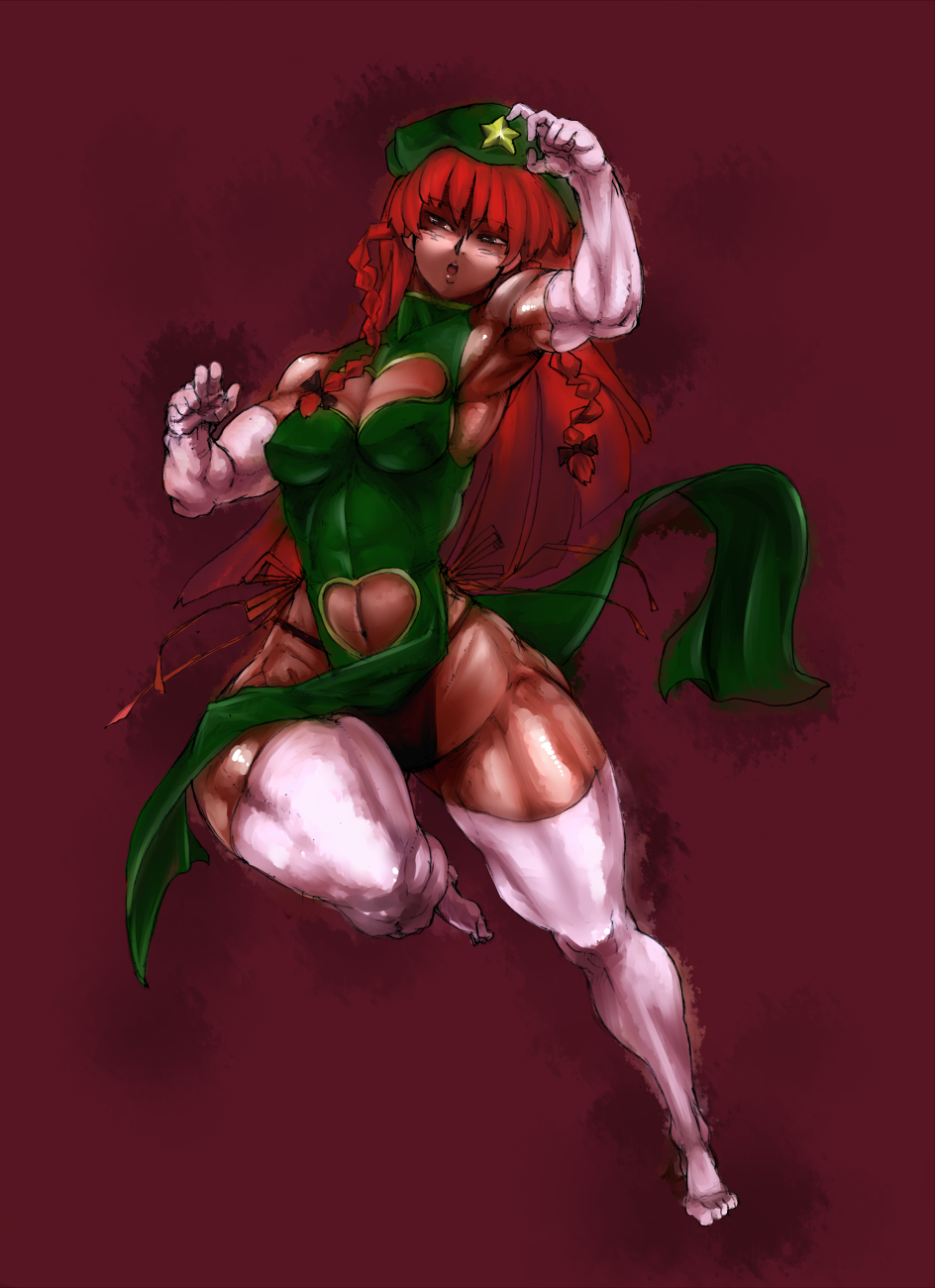 china_dress chinadress chinese_clothes dress female highres hong_meiling immaterial_and_missing_power muscle pose thigh-highs thighhighs touhou
