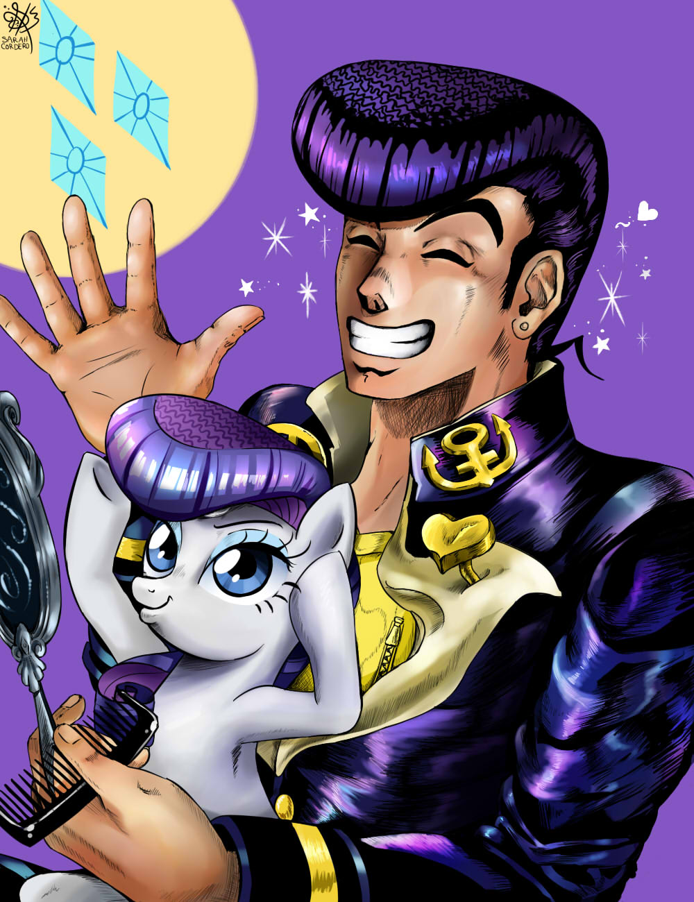 2015 crossover cute daughter-of-fantasy equine female feral friendship_is_magic horn human jojo's_bizarre_adventure josuke_higashikata male mammal my_little_pony rarity_(mlp) series:jojo's_bizarre_adventure unicorn