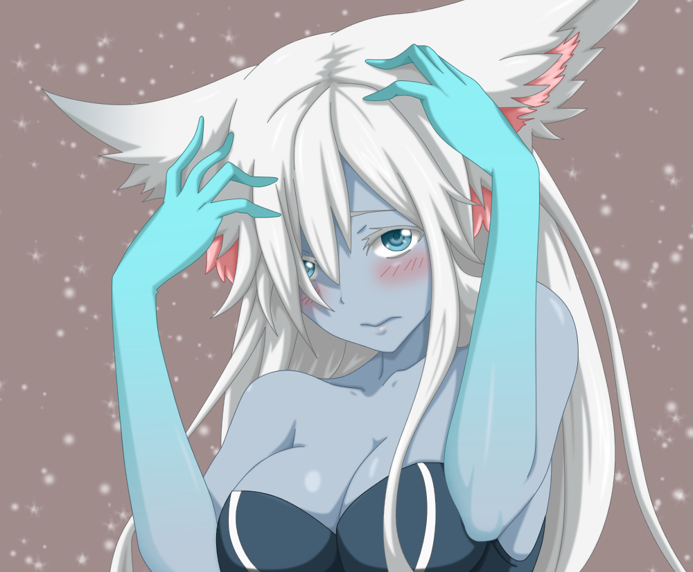 1girl blue_skin league_of_legends lissandra simple_background snowing solo