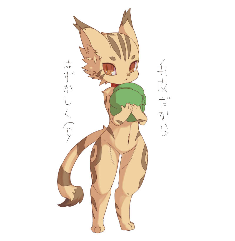 brown_eyes brown_fur cat feline female fur higoro japanese_text kemono mammal nude text translation_request