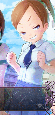 animated animated_gif bouncing_breasts breasts brown_hair multiple_girls necktie pleated_skirt ponytail rondo_duo school_uniform tinker_bell tinkle_bell wink