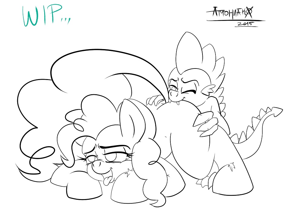 2015 amoniaco butt_bite dragon earth_pony equine female feral friendship_is_magic horse male mammal my_little_pony pinkie_pie_(mlp) pony spike_(mlp)