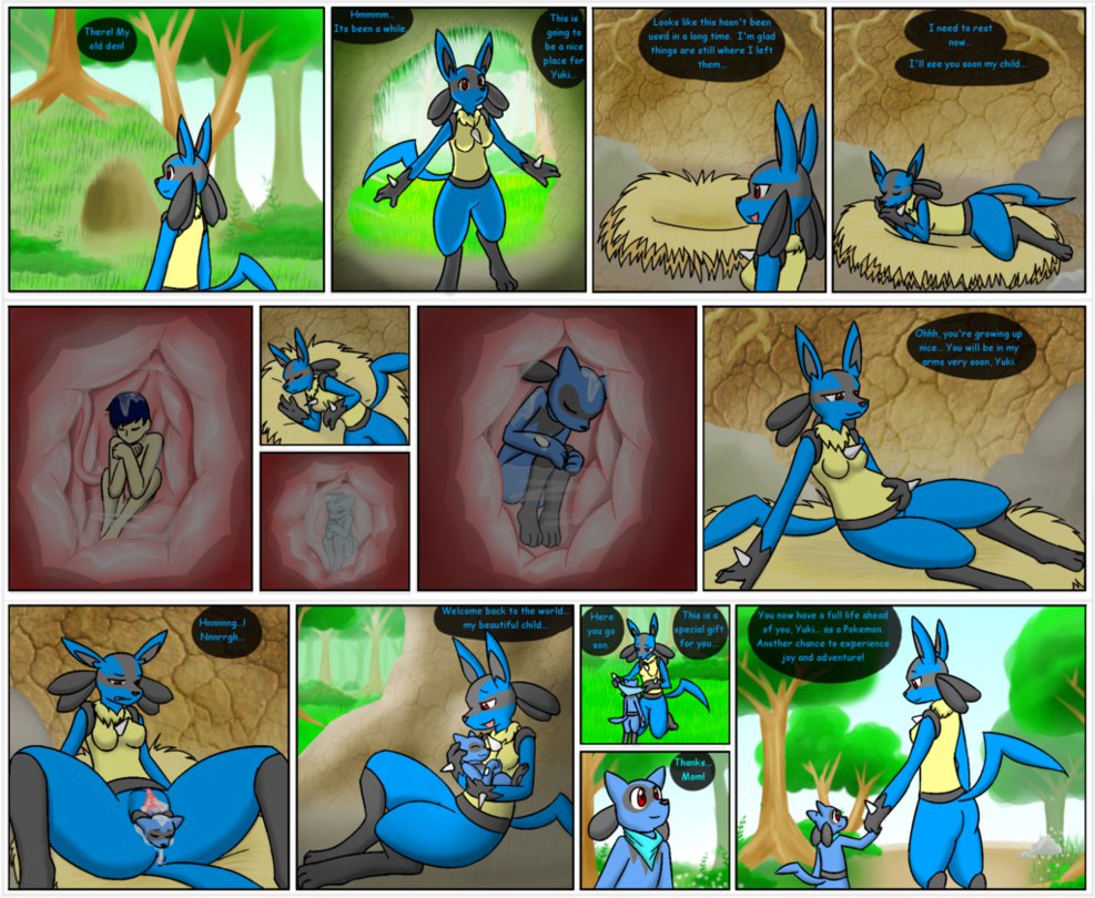 2015 anthro anus belly birth black_fur blue_fur blue_hair breasts butt canine clothed clothing comic dialogue duo english_text female fur hair hand_on_belly human jackal labor livinlovindude lucario male mammal nintendo nude open_mouth pok&eacute;mon pregnant pussy raised_tail red_eyes riolu scarf size_difference sleeping spread_legs spreading text tongue tongue_out transformation video_games wet yellow_fur