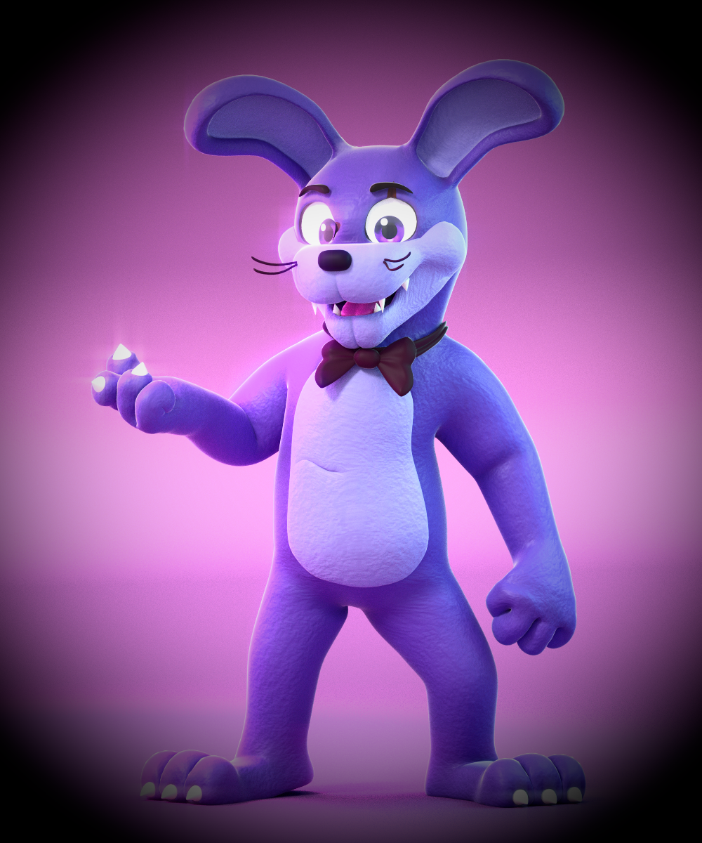 animatronic bow_tie claws five_nights_at_freddy's fur lagomorph looking_at_viewer machine mammal mechanical nightmare_bonnie_(fnaf) open_mouth purple_fur rabbit robot smashingrenders solo video_games
