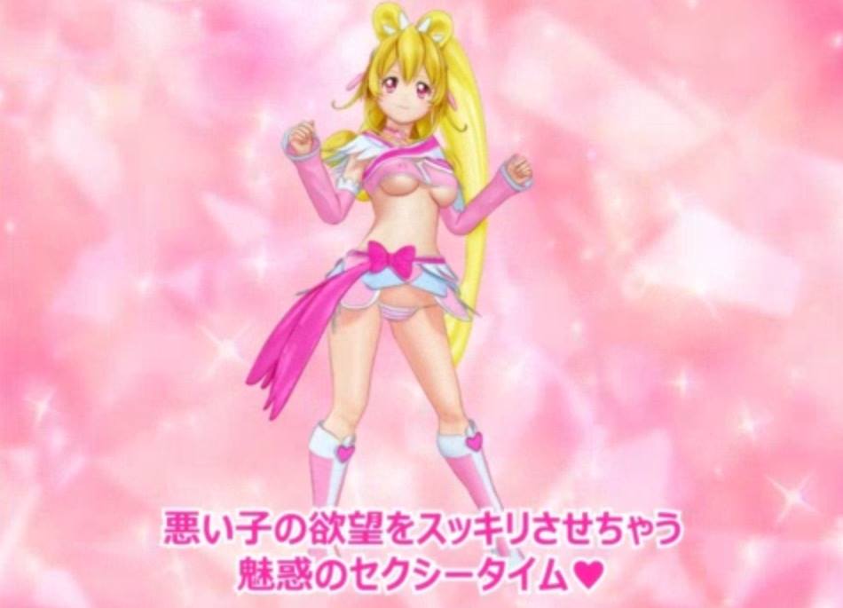 3d aida_mana blonde_hair breasts cure_heart gradient gradient_background long_hair nipples panties ponytail precure purple_eyes sexy solo underwear