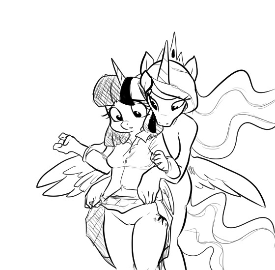 anthro clothed clothing duo equine female friendship_is_magic glo-in-the-dark horn mammal my_little_pony pegasus plain_background princess_celestia_(mlp) pussy twilight_sparkle_(mlp) unicorn white_background winged_unicorn wings