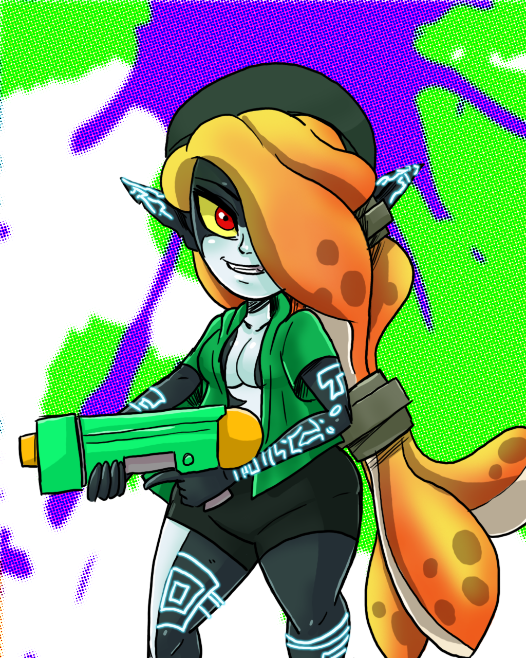 cephalopod clothed clothing crossover cute imp marine midna nintendo parody ranged_weapon solo splatoon squid tentacles the_legend_of_zelda theeyzmaster twili twilight_princess video_games weapon