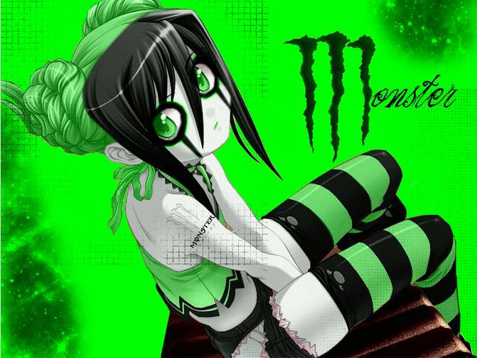 black_hair green_eyes green_hair monster_energy_drink photoshop thighhighs thighighs two-tone_hair