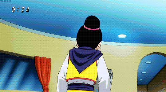 2015 angry animated animated_gif black_eyes black_hair chi-chi_(dragon_ball) chichi clenched_teeth curtains dragon_ball dragon_ball_super dress fire lipstick makeup night scarf solo teeth